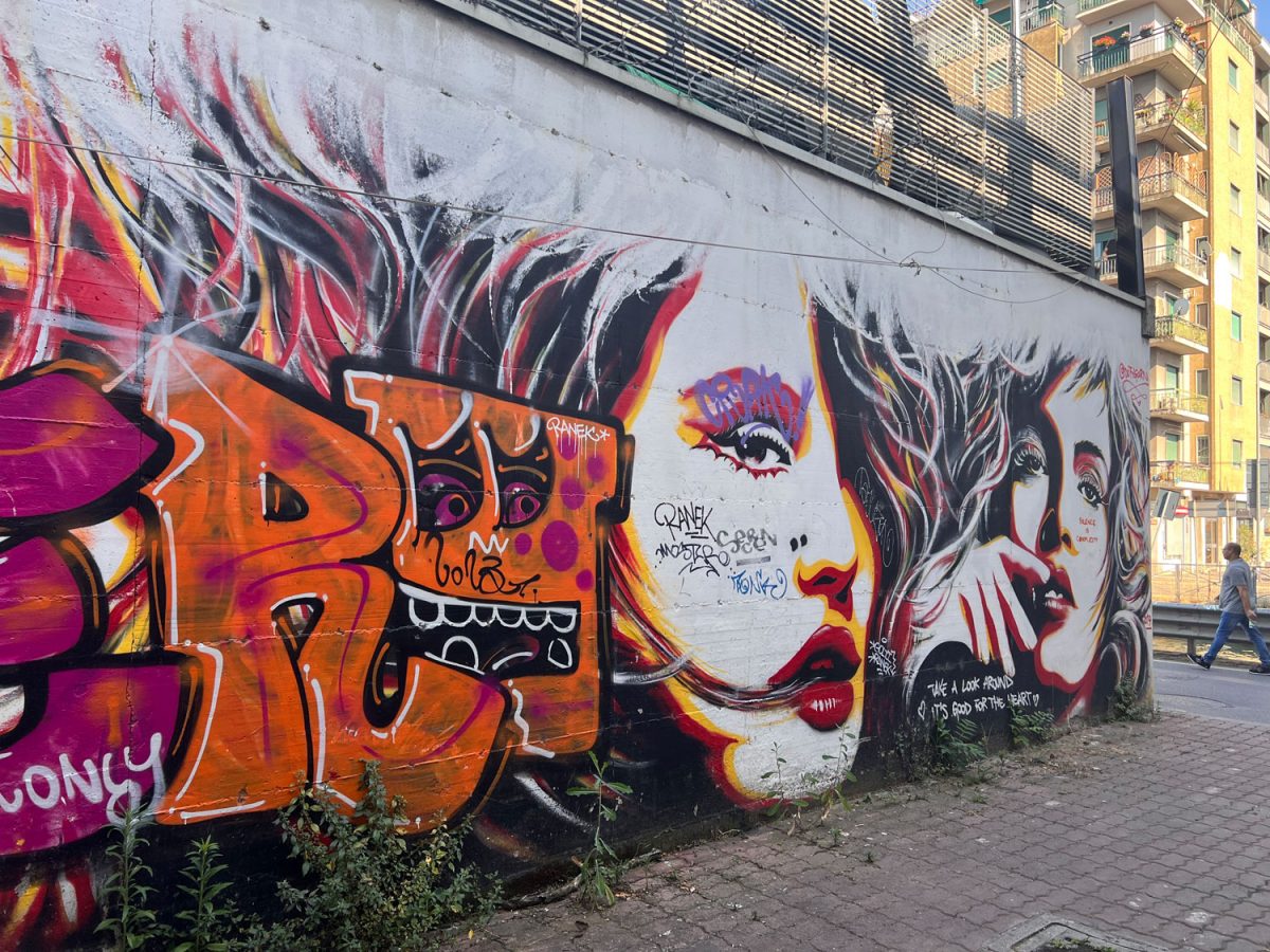 Look, Street Art In A Back Alley Along The Milan Navigli, Italy.